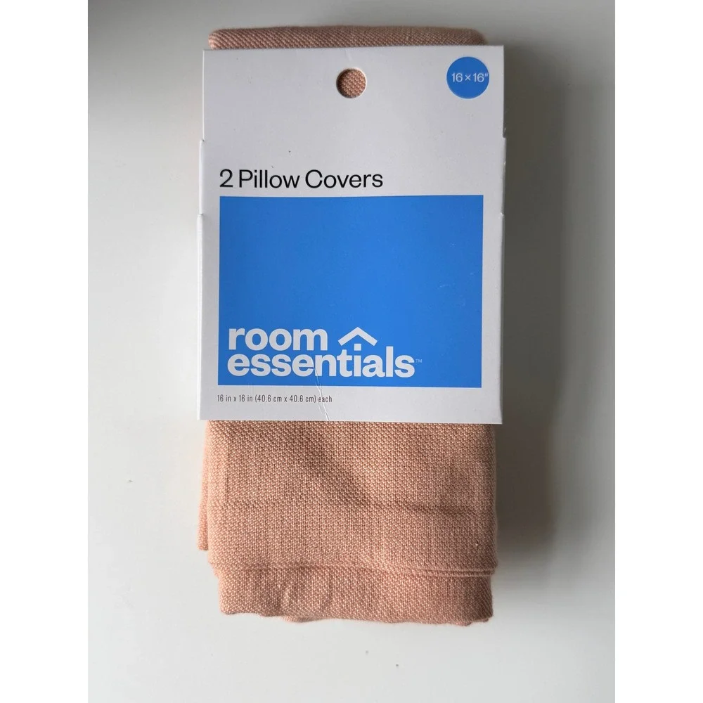 Room Essentials Pillow Covers 16x16 Peach Set‎ 2 Woven Textured NWT